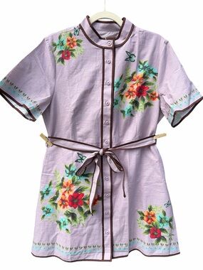 Cotton (linen like) lavender floral kimono button up dress